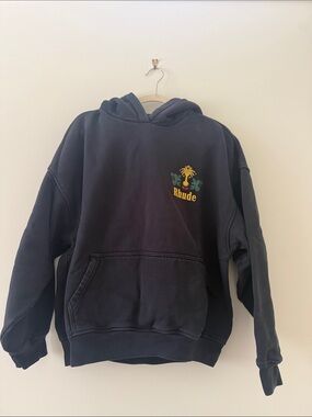Rhude Black Hoodie with Yellow Palm Logo